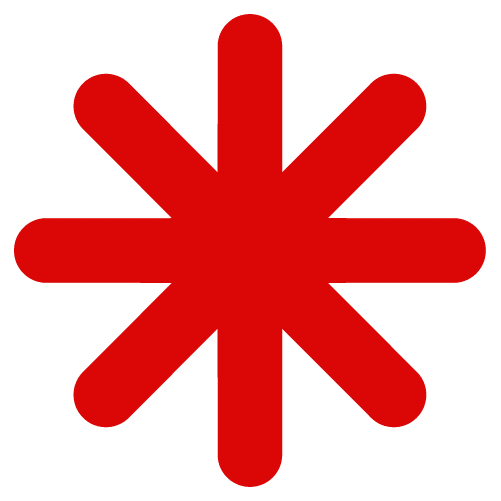 Pictogramme astérisque rouge aux branches arrondies sur fond transparent